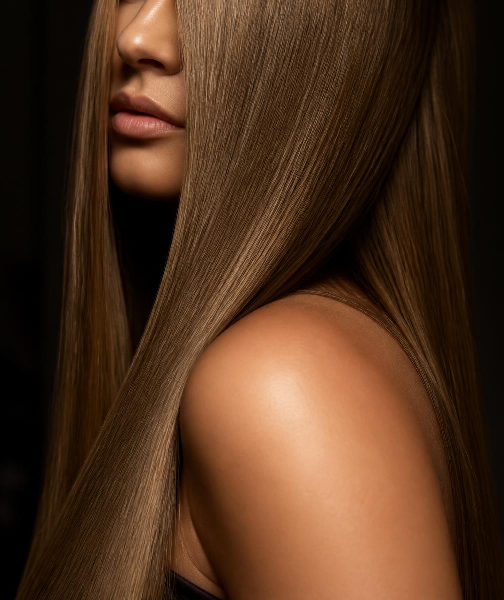 Close detail of glossy smooth hair